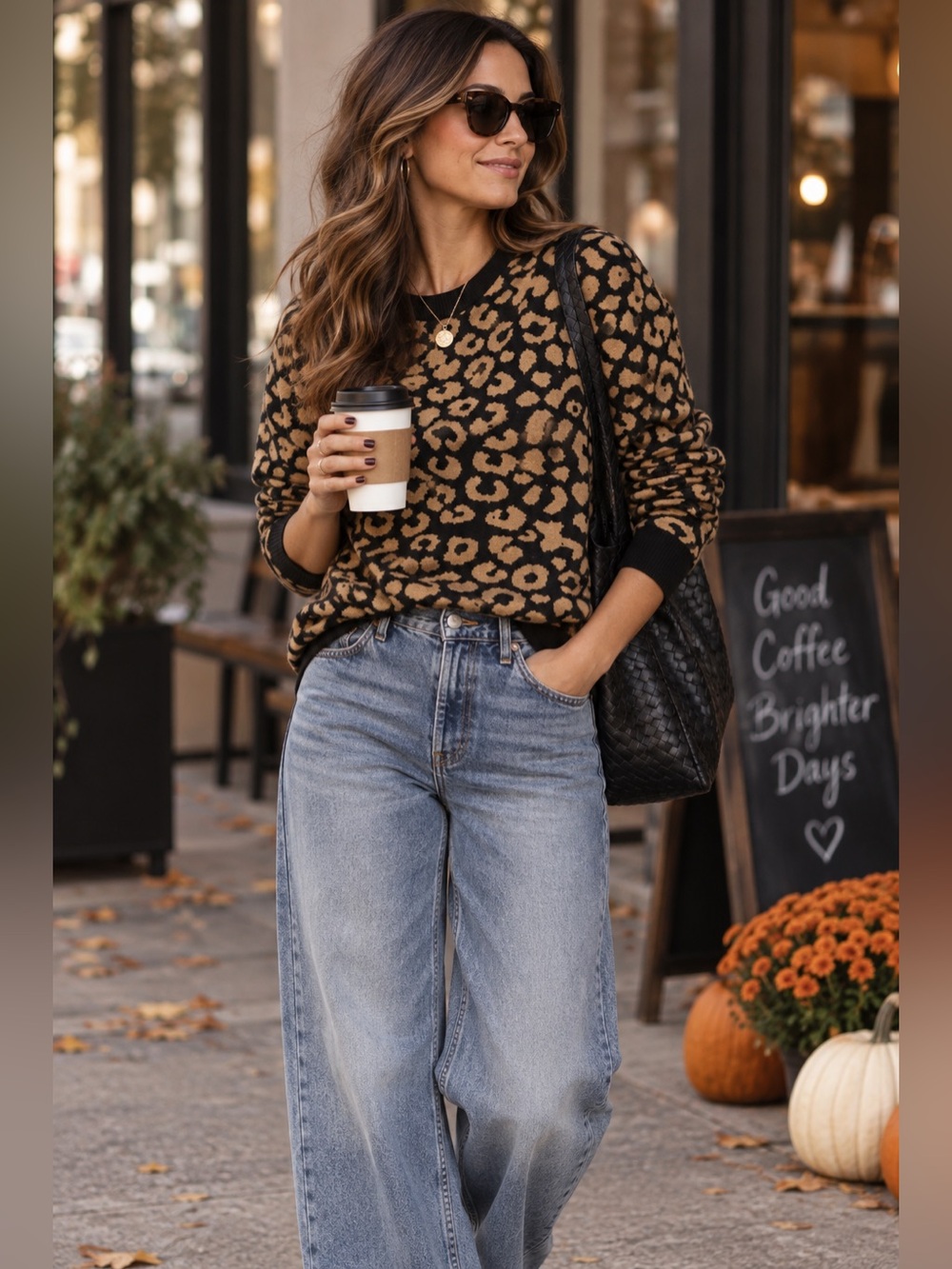 POPSUGAR Leopard Print Sweater XL Brown Black Date Night Brunch Girls Night Fall